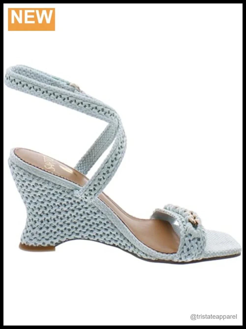 Crochet Fabric Ankle Strap Wedge Sandal Square Toe 3.5 Inch Heel